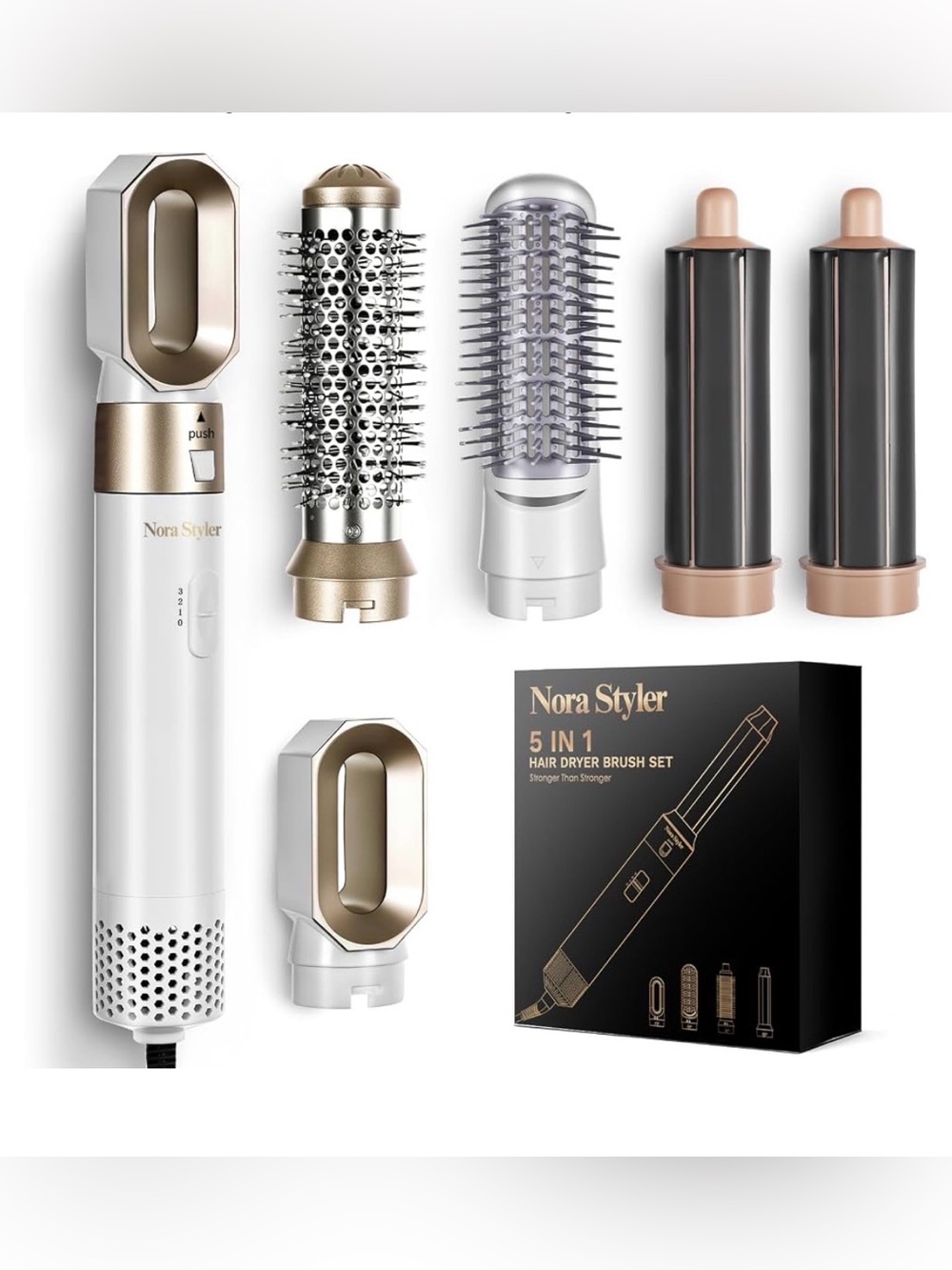 5-in-1 Nora Styler Hair Dryer Brush - White & Gold